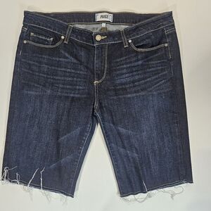 PAIGE Womens Jean Shorts‎ Size 32 Dark Wash Cutoff Denim Jorts Distressed Hem